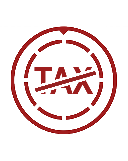 Red circular stamp with the word TAX crossed by a diagonal line, indicating 'no tax' or tax exemption