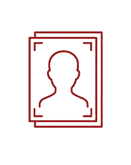 Red stamp-style icon depicting a user silhouette inside a square frame.