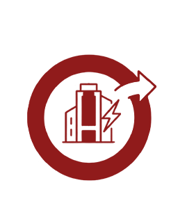 Circular recycling arrow surrounding a factory icon, representing sustainable or eco-friendly industry practices.