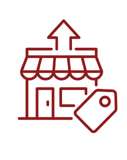 Storefront icon with a price tag, indicating shopping or retail.