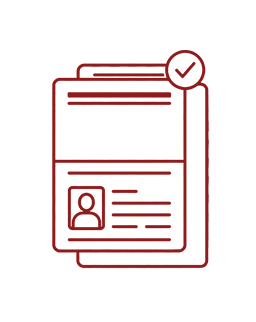 Two overlapping documents with a user profile and a checkmark badge, indicating verified profile.