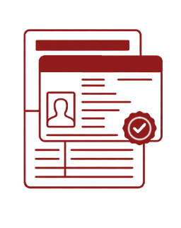 Illustration of an identity document with a profile photo and a verification checkmark badge linked to verification of identity.