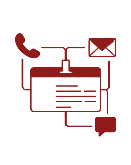 Icon of a computer monitor connected to a telephone, email, and chat bubble, depicting multi‑channel customer support.