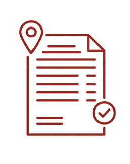Document icon with a location pin and a checkmark, meaning the location is verified or approved
